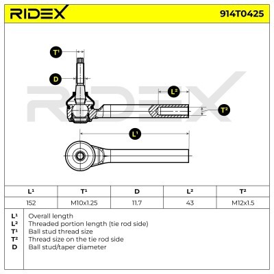 Tie Rod End RIDEX 914T0425 914T0425 - photo 10