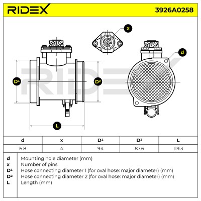 Air Mass Sensor RIDEX 3926A0258 3926A0258 - photo 6