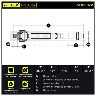 Tie Rod Assembly RIDEX 51T0002P 51T0002P - photo 12