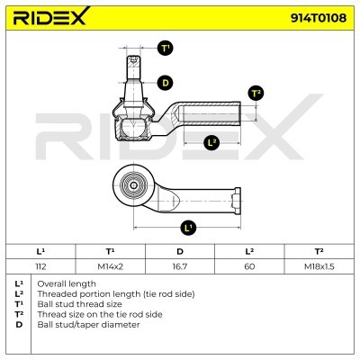 Tie Rod End RIDEX 914T0108 914T0108 - photo 3