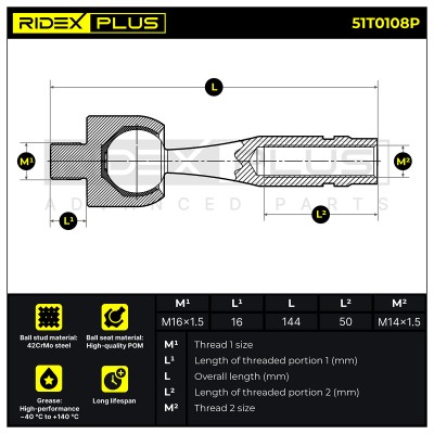 Tie Rod Assembly RIDEX 51T0108P 51T0108P - photo 6