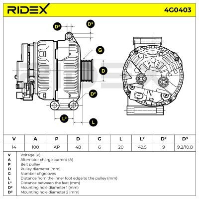 Alternator RIDEX 4G0403 4G0403 - photo 5