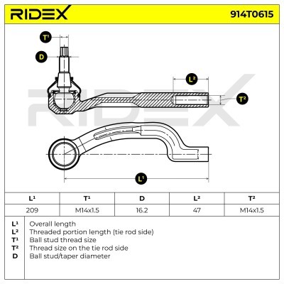 Tie Rod End RIDEX 914T0615 914T0615 - photo 6