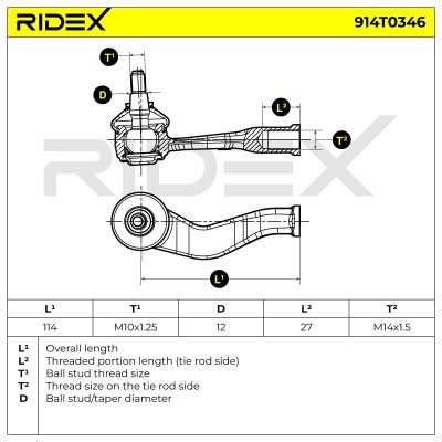 Tie Rod End RIDEX 914T0346 914T0346 - photo 10