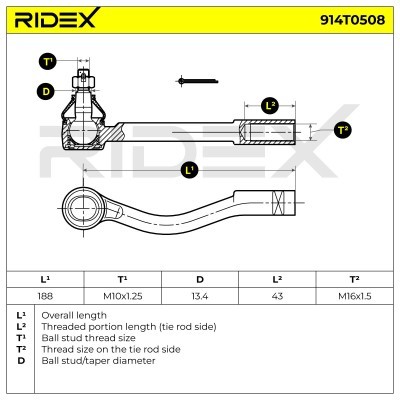 Tie Rod End RIDEX 914T0508 914T0508 - photo 6
