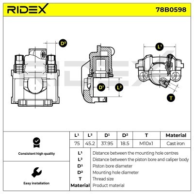 Brake Caliper RIDEX 78B0598 78B0598 - photo 3
