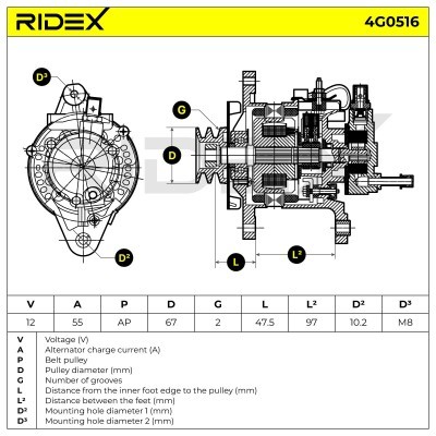 Alternator RIDEX 4G0516 4G0516 - photo 5