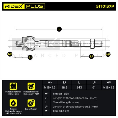 Tie Rod Assembly RIDEX 51T0137P 51T0137P - photo 6