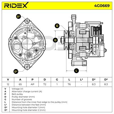 Alternator RIDEX 4G0669 4G0669 - photo 6
