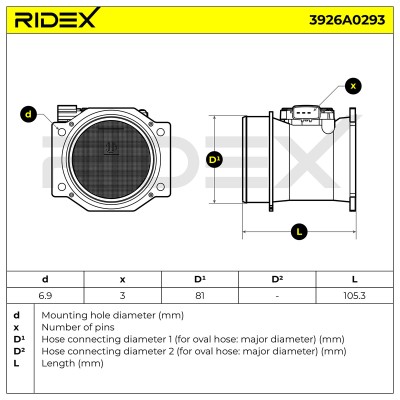 Air Mass Sensor RIDEX 3926A0293 3926A0293 - photo 7
