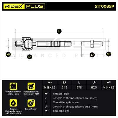Tie Rod Assembly RIDEX 51T0085P 51T0085P - photo 6