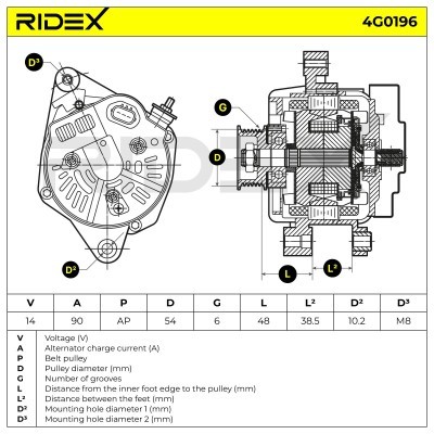 Alternator RIDEX 4G0196 4G0196 - photo 6