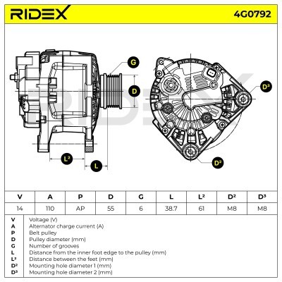 Alternator RIDEX 4G0792 4G0792 - photo 7
