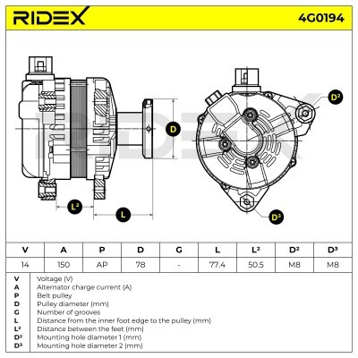 Alternator RIDEX 4G0194 4G0194 - photo 6