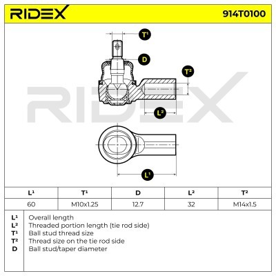 Tie Rod End RIDEX 914T0100 914T0100 - photo 6
