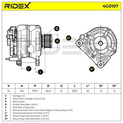Alternator RIDEX 4G0107 4G0107 - photo 7