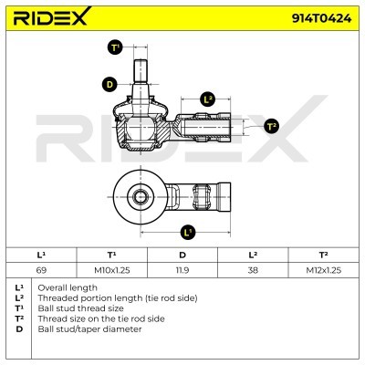 Tie Rod End RIDEX 914T0424 914T0424 - photo 6