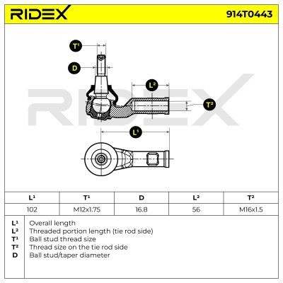 Tie Rod End RIDEX 914T0443 914T0443 - photo 6