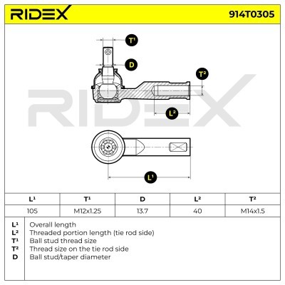 Tie Rod End RIDEX 914T0305 914T0305 - photo 5
