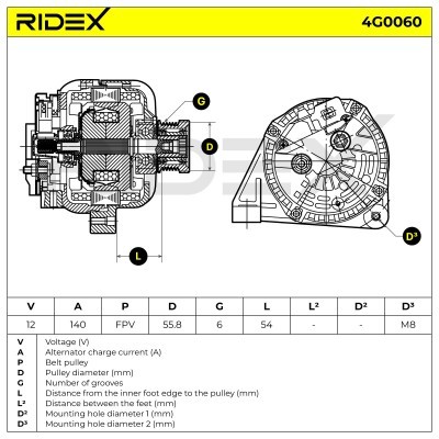 Alternator RIDEX 4G0060 4G0060 - photo 7