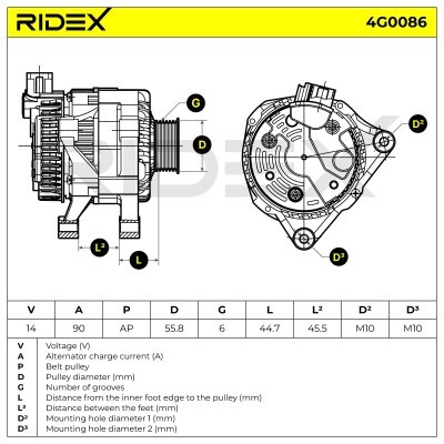 Alternator RIDEX 4G0086 4G0086 - photo 6