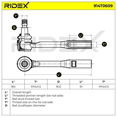 Tie Rod End RIDEX 914T0609 914T0609 - photo 6