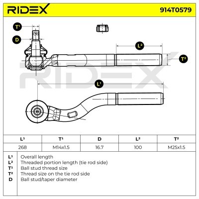 Tie Rod End RIDEX 914T0579 914T0579 - photo 6
