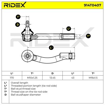 Tie Rod End RIDEX 914T0407 914T0407 - photo 6