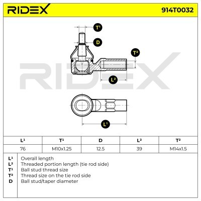 Tie Rod End RIDEX 914T0032 914T0032 - photo 3