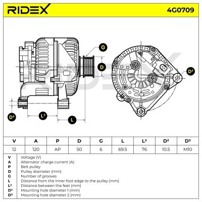 Alternator RIDEX 4G0709 4G0709 - photo 6