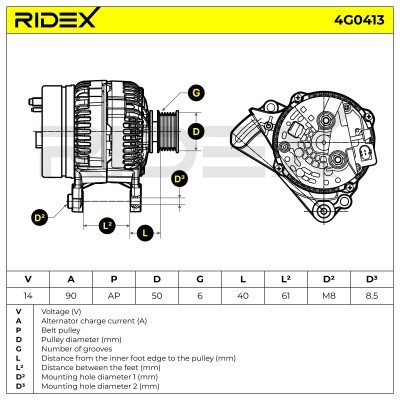 Alternator RIDEX 4G0413 4G0413 - photo 8