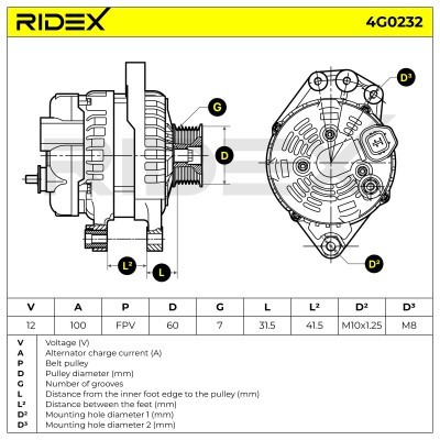 Alternator RIDEX 4G0232 4G0232 - photo 6