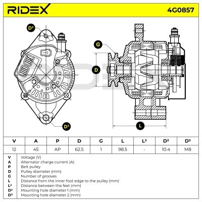 Alternator RIDEX 4G0857 4G0857 - photo 7