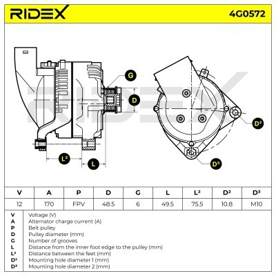 Alternator RIDEX 4G0572 4G0572 - photo 7