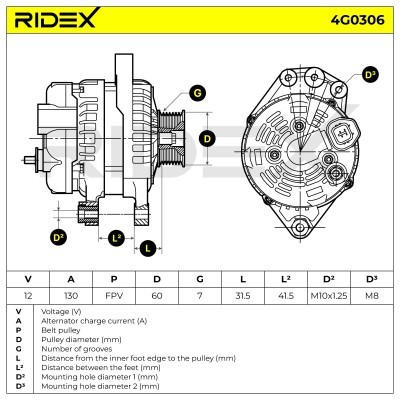 Alternator RIDEX 4G0306 4G0306 - photo 7