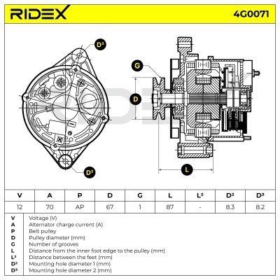 Alternator RIDEX 4G0071 4G0071 - photo 10