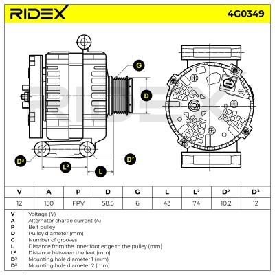 Alternator RIDEX 4G0349 4G0349 - photo 5