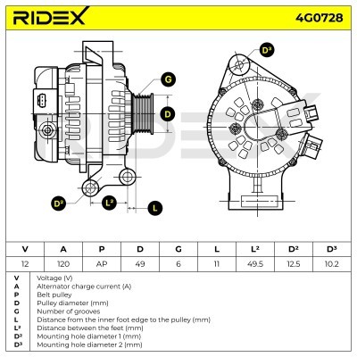 Alternator RIDEX 4G0728 4G0728 - photo 7