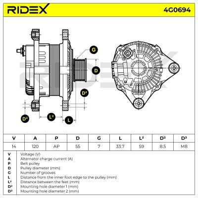 Alternator RIDEX 4G0694 4G0694 - photo 5