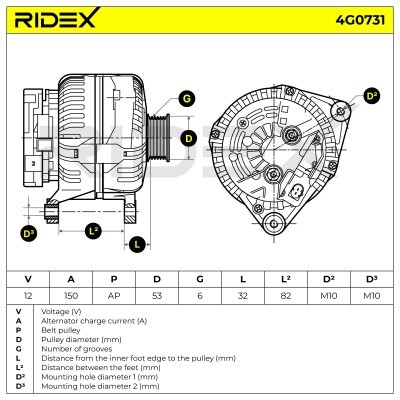 Alternator RIDEX 4G0731 4G0731 - photo 5