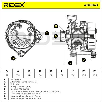 Alternator RIDEX 4G0043 4G0043 - photo 6