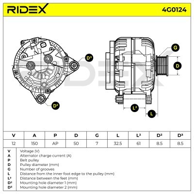 Alternator RIDEX 4G0124 4G0124 - photo 7