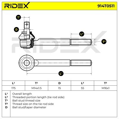 Tie Rod End RIDEX 914T0511 914T0511 - photo 6
