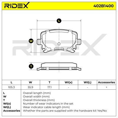 Brake Pads Set RIDEX 402B1400 402B1400 - photo 3