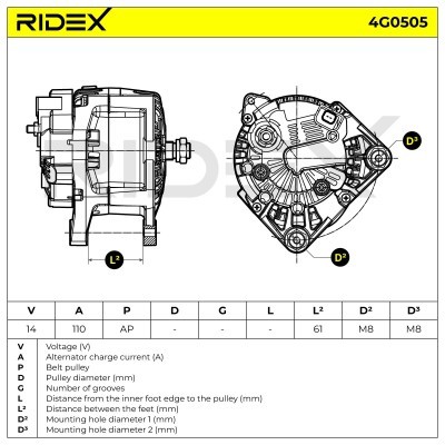 Alternator RIDEX 4G0505 4G0505 - photo 7