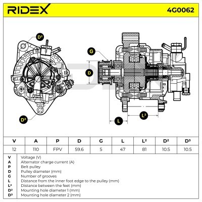 Alternator RIDEX 4G0062 4G0062 - photo 6