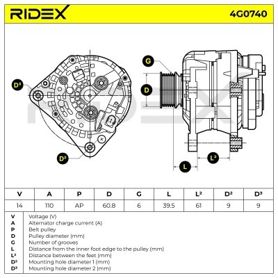 Alternator RIDEX 4G0740 4G0740 - photo 5