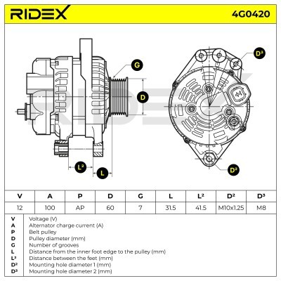 Alternator RIDEX 4G0420 4G0420 - photo 5