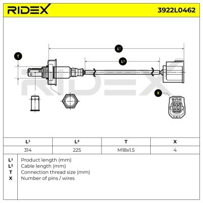 Lambda (Oxygen) Sensor RIDEX 3922L0462 3922L0462 - photo 6