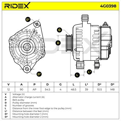 Alternator RIDEX 4G0398 4G0398 - photo 6